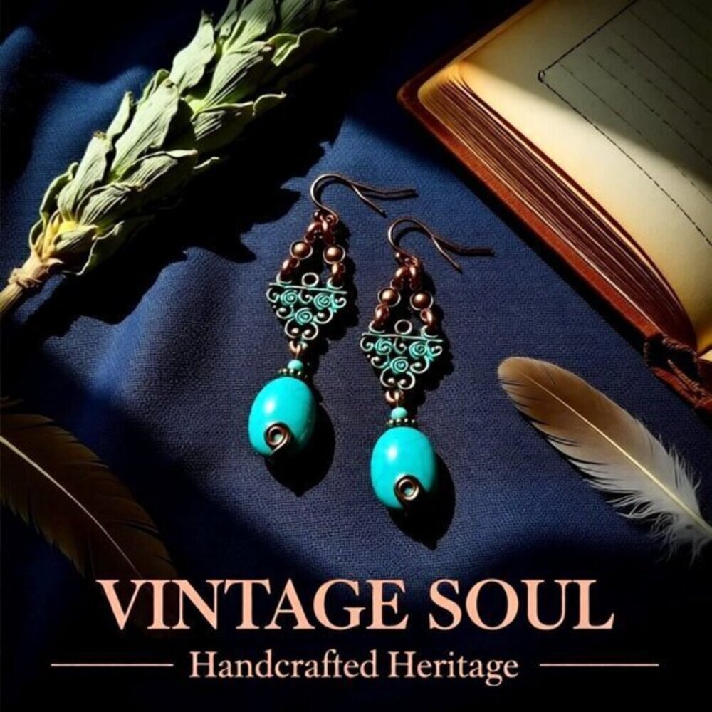 2/$25!!! Aqua Howlite + Copper Patina Painted Earrings - Big Bold Gorgeous! - Picture 12 of 12
